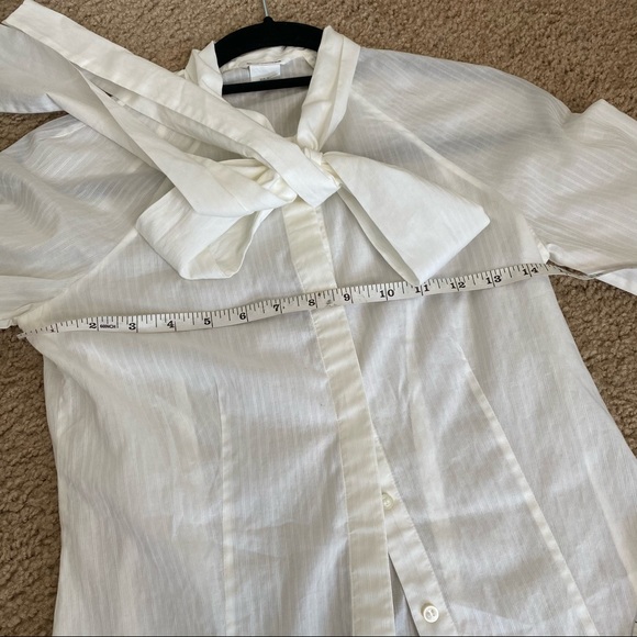 CLUB MONACO WHITE CLASSIC 100% COTTON BOW TIE BUTTON DOWN BLOUSE XS - Picture 4 of 7